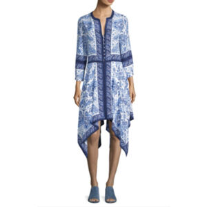JOIE Cynthia 100% Silk Paisley Handkerchief Hem Dress Small Blue Boho Festival